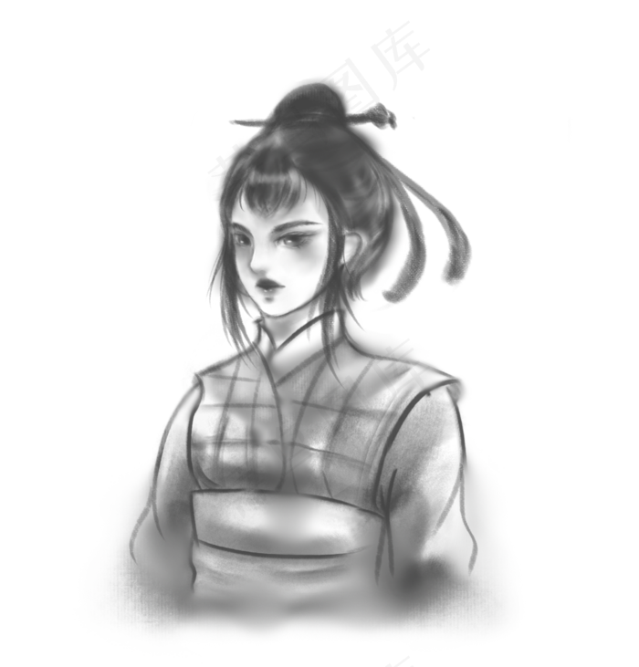 古风水墨武侠女侠,免抠元素