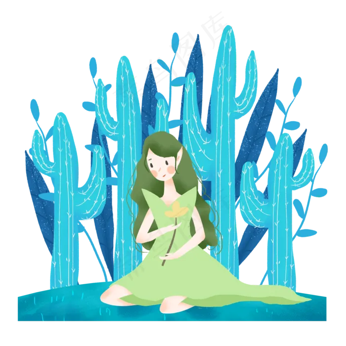 仙人掌和绿色的精灵(2000X2000(DPI:300))psd模版下载