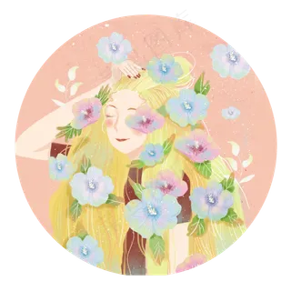 大暑文艺花朵活力少女png素材