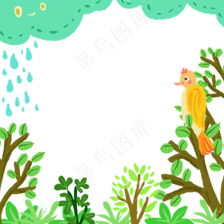 植物树林丛林热带鸟春天夏日装饰,免抠元素