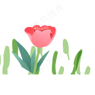 绿叶装饰的卡通花朵