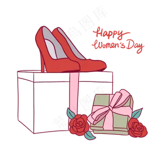 妇女节高跟鞋和礼物插图PNG免抠素