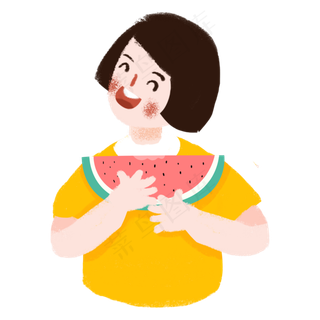 夏季吃西瓜的小学生