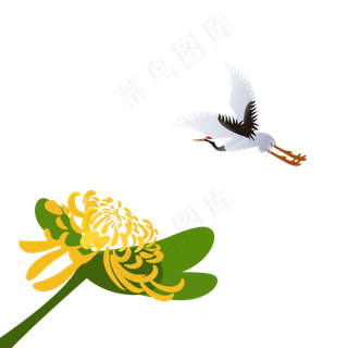 菊花和仙鹤,免抠元素