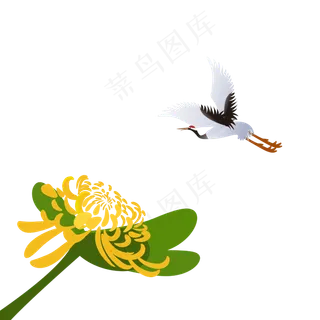 菊花和仙鹤,免抠元素