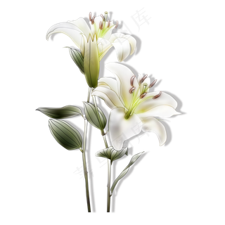 两支白色带绿叶的花