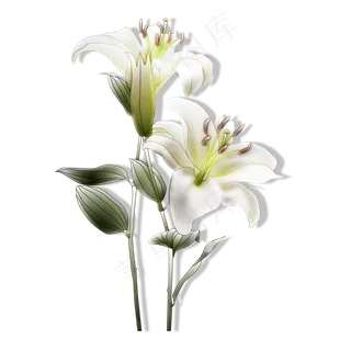 两支白色带绿叶的花