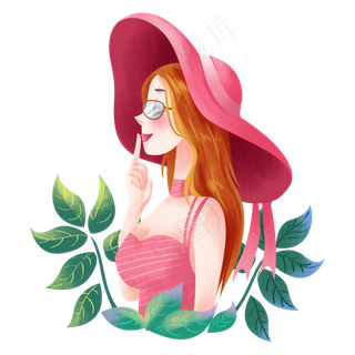 卡通三八妇女节美丽女性之粉红女,免抠元素