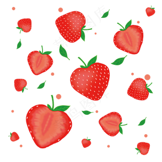 手绘漂浮下落草莓,免抠元素