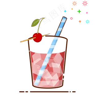 手绘矢量MBE风格夏日清凉冷饮