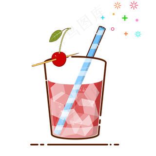 手绘矢量MBE风格夏日清凉冷饮