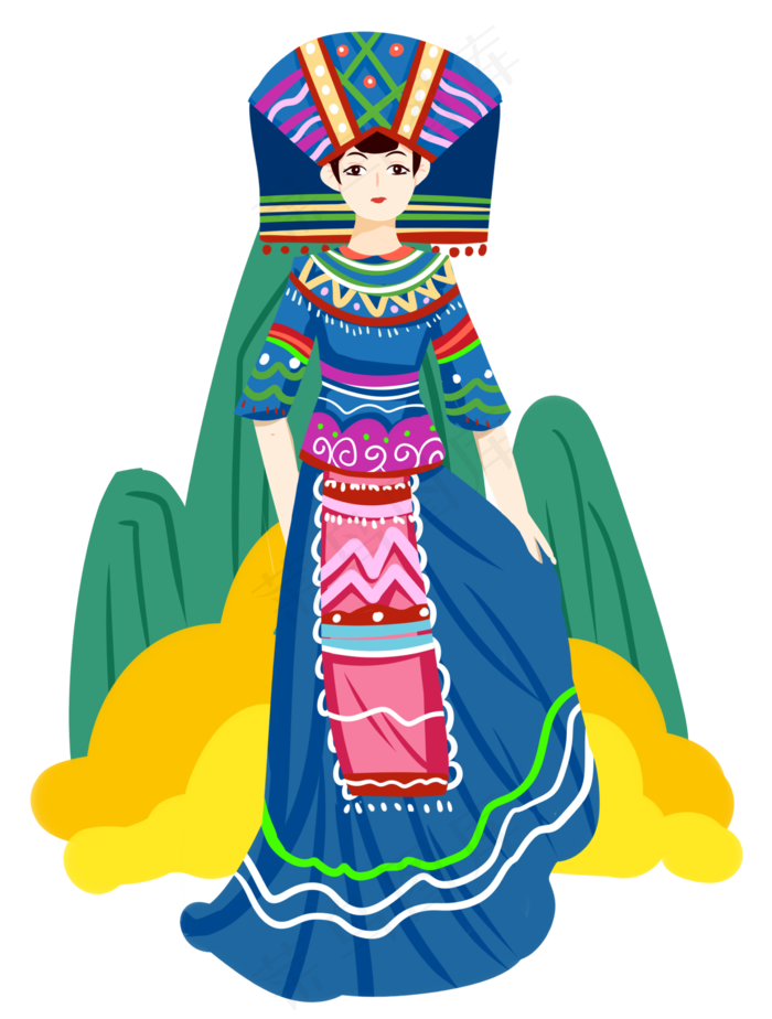 手绘平面壮族女子