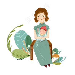 母亲节旗袍复古场景png下载