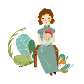 母亲节旗袍复古场景png下载