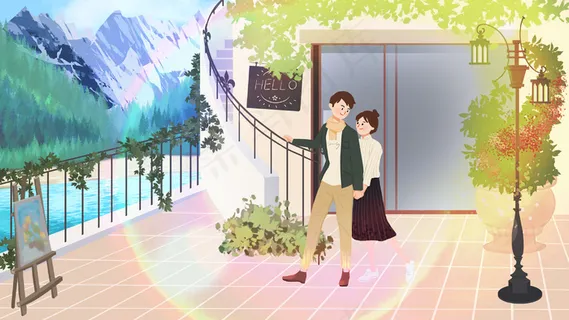 网络情人节浪漫出游情侣