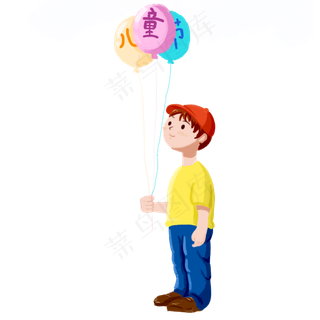 拿着气球的小男孩