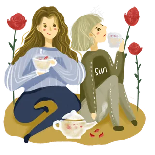 贴秋膘喝玫瑰花茶免抠图