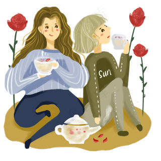贴秋膘喝玫瑰花茶免抠图