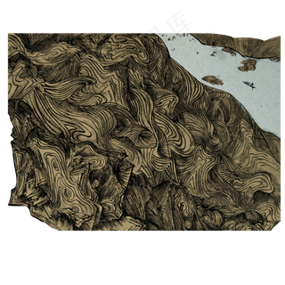 山水水墨国画线条线描PNG边框