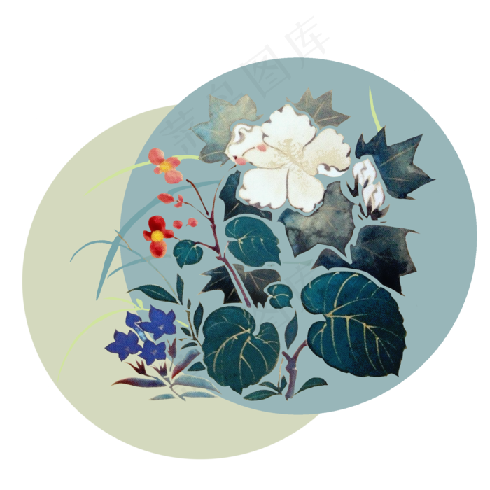 中国水墨花卉白色温婉写意PNG,免抠元素