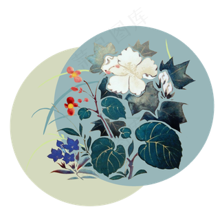 中国水墨花卉白色温婉写意PNG,免抠元素