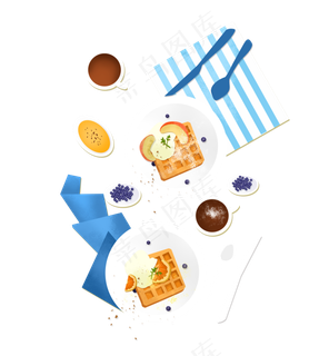 夏日咖啡饮料下午茶小清新手绘,免抠元素