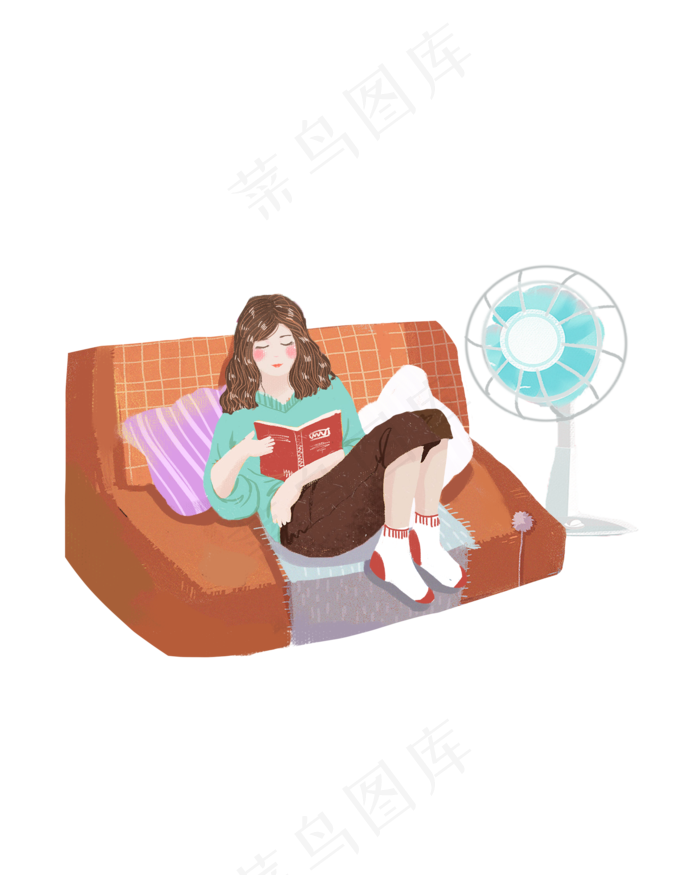 小暑夏日女孩吹电扇