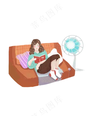 小暑夏日女孩吹电扇