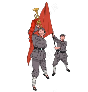 党员男共产党身穿军装手举红旗吹