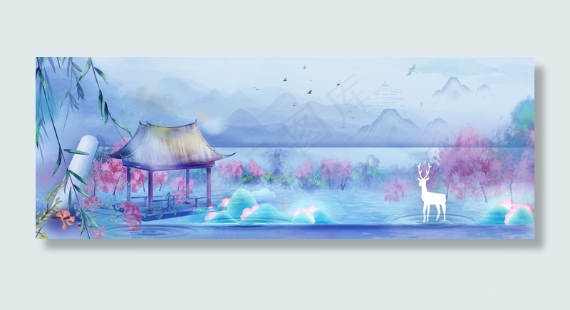 古风中国风卷轴意境背景