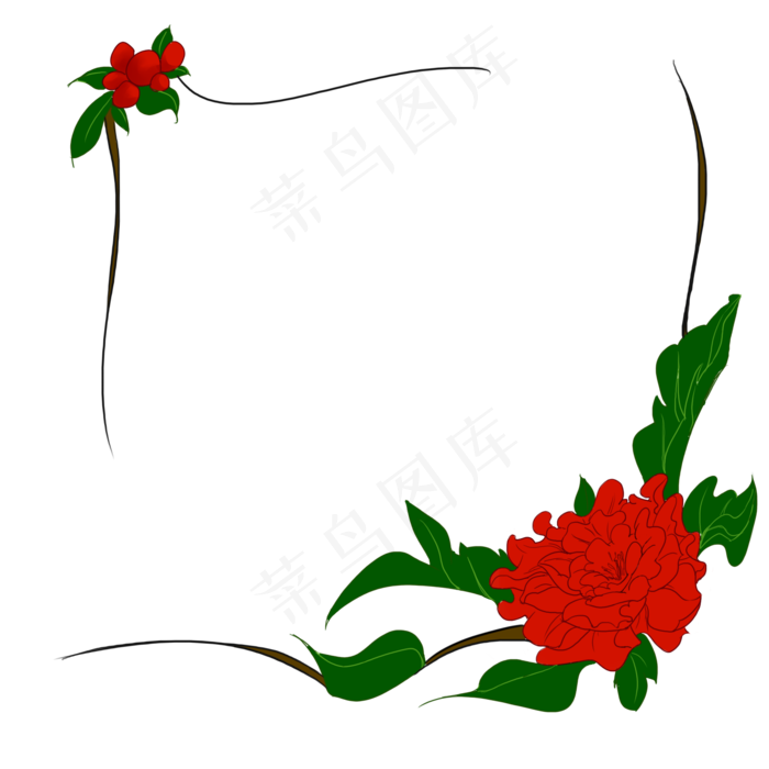 红色大花植物边框(2000X2000(DPI:299))psd模版下载