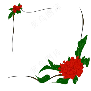 红色大花植物边框