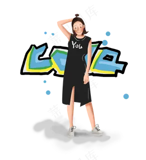 假期生活涂鸦和女孩,免抠元素