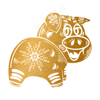 2019新年手绘卡通剪纸猪,免抠元素