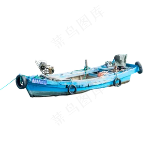 蓝色渔船交通元素,免抠元素