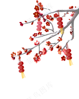 新年红梅灯笼素材,免抠元素