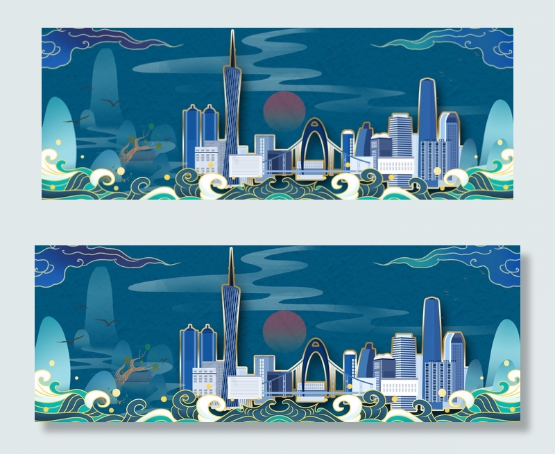 广州地标国潮风城市背景