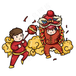 鼠年春节习俗舞狮,免抠元素