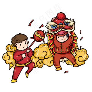 鼠年春节习俗舞狮,免抠元素