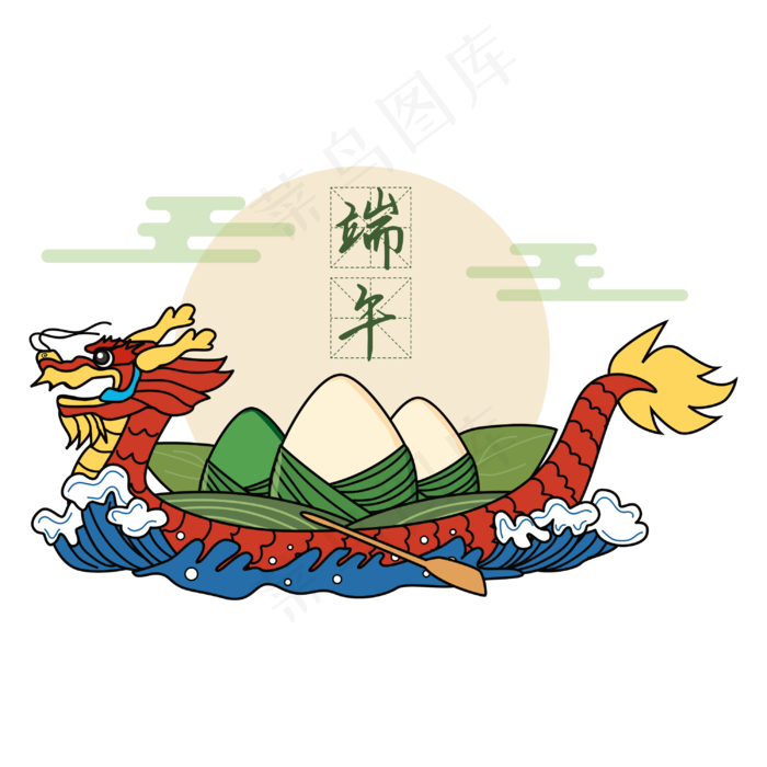 端午龙舟粽子矢量图(3000*3000px 300 dpi )ai矢量模版下载