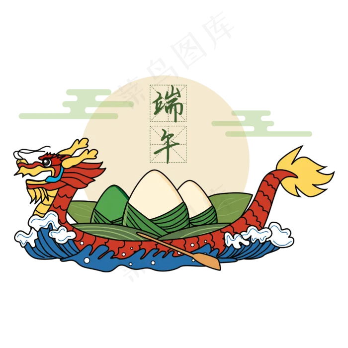 端午龙舟粽子矢量图(3000*3000px 300 dpi )ai矢量模版下载