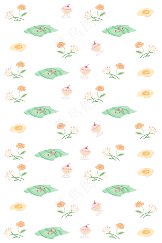 花草甜品野餐印花壁纸