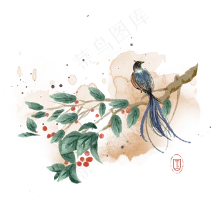 水墨花鸟植物素材,免抠元素