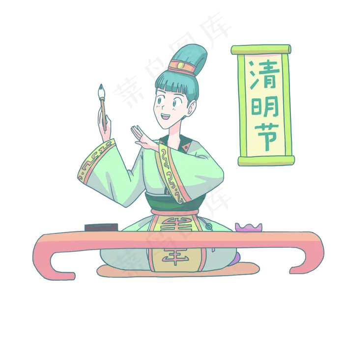 清明节喝茶的女孩
