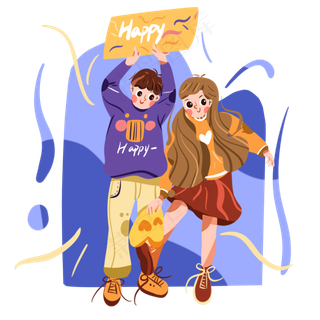 儿童节举着牌子的两个小朋友