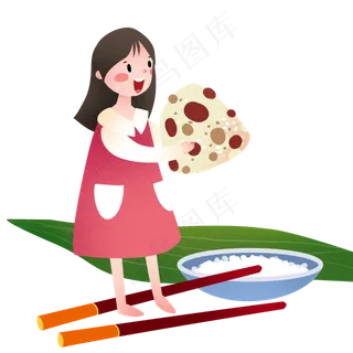 端午节吃粽子女孩