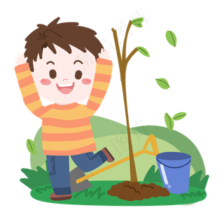 植树节卡通男孩植树PNG素材