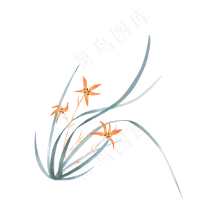 春天兰花黄花水墨风,免抠元素