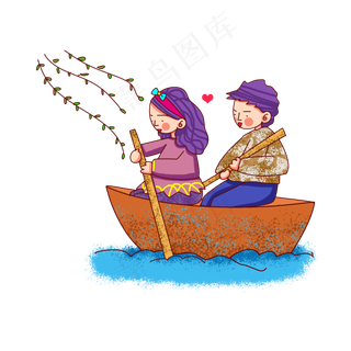 卡通风格情侣踏青出游