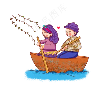 卡通风格情侣踏青出游